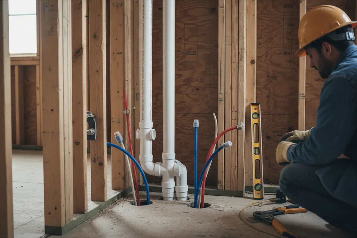 Drain and supply rough-in during Sump Pump Repair in Quebeck