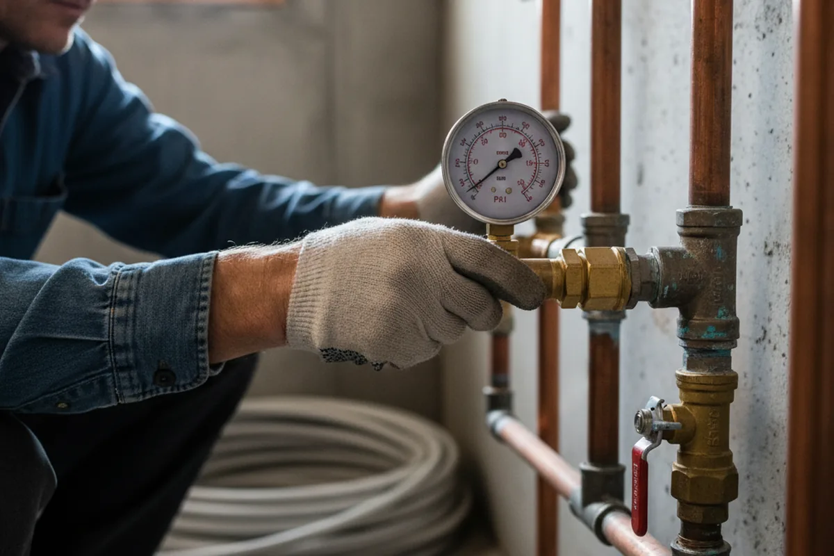 Pressure testing a repaired line during Water Line Repair in Quebeck